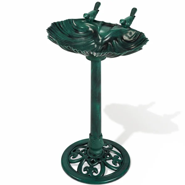 50*36*81cm Dark Green Resin Bird Bath With Shell Edge & 1.4W Solar Fountain view 4
