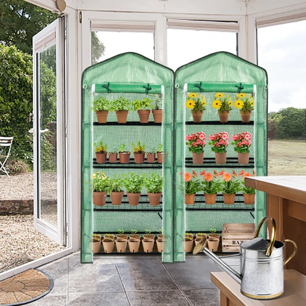 69x49x160cm Black Iron Pipe Pointed Mini Flower Stand With 4 Layers Of Grid, With Zipper Rolling Door, PE Cloth Green House view 2