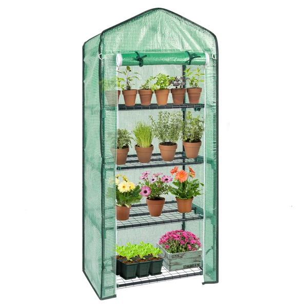 69x49x160cm Black Iron Pipe Pointed Mini Flower Stand With 4 Layers Of Grid, With Zipper Rolling Door, PE Cloth Green House view 5