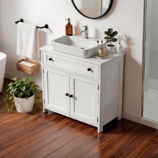 1-Drawer 2-Door Bathroom Vanity Bathroom Cabinet Washbasin Not Included 23.62*11.81*23.62in White